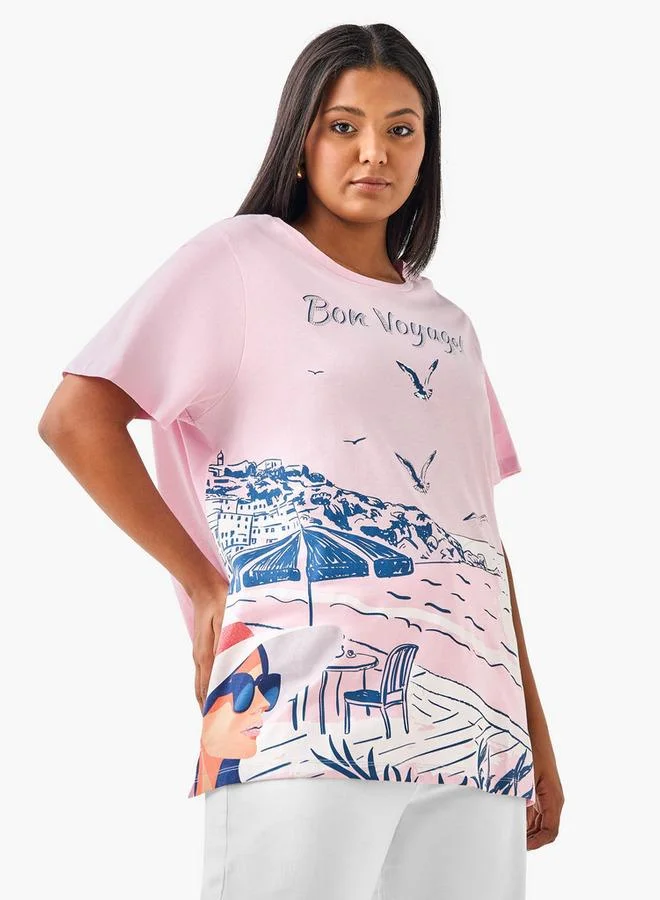 Ulla Popken Plus Size Ulla Popken Graphic Print T-Shirt